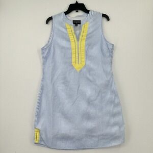 Duffield Lane Sundress XL Blue Seersucker Stripe Spilt V-Neck Sleeveless Coastal